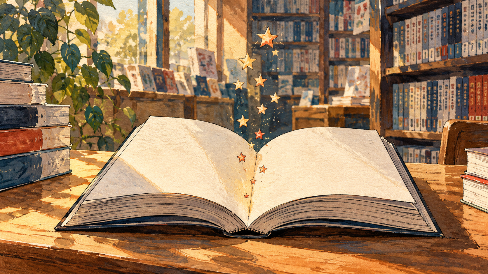 Ilustración simbólica de un libro abierto en una librería, con estrellas abstractas que evocan la llegada de un nuevo tomo. No reproduce la portada ni contenido del manga.